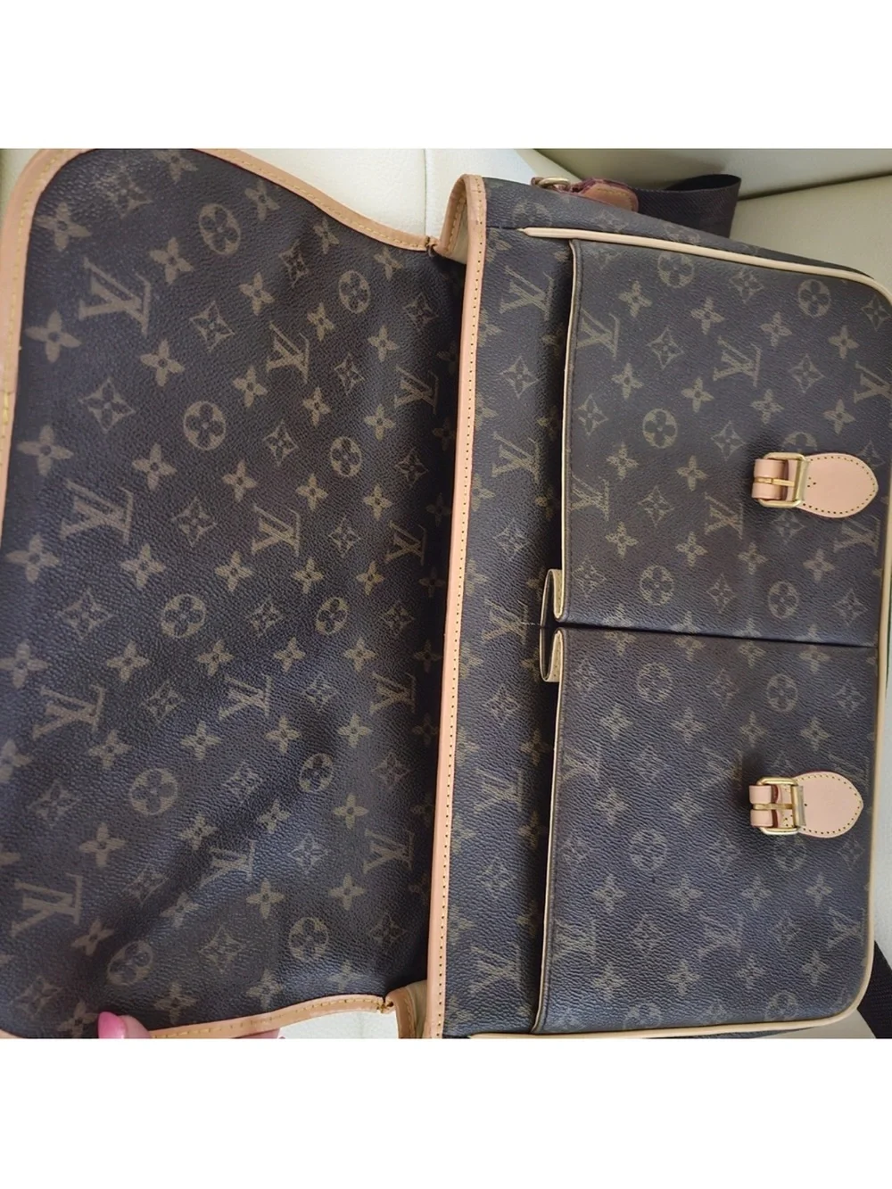 LV Brown Monogram Canvas Messenger Bag with Natural Vachetta Trim